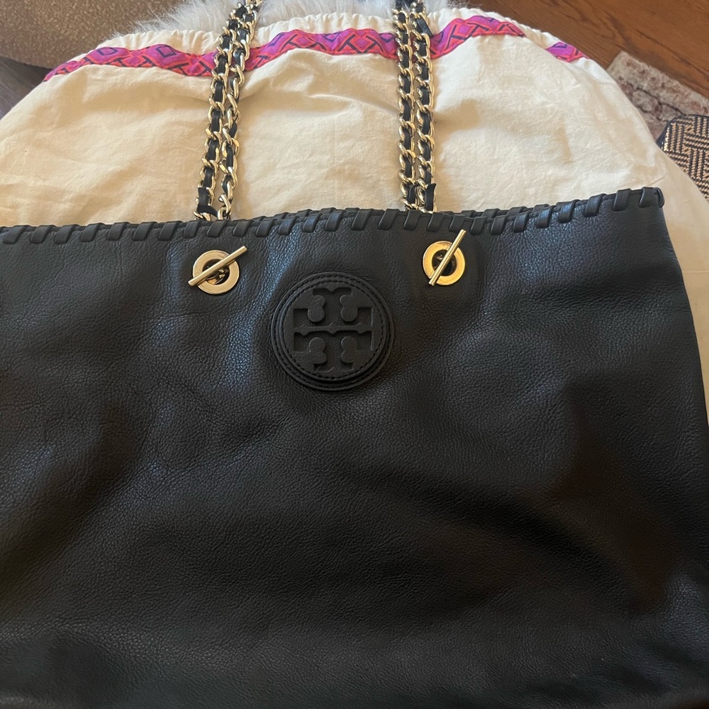 Tory Burch Black Tote with Gold Accents